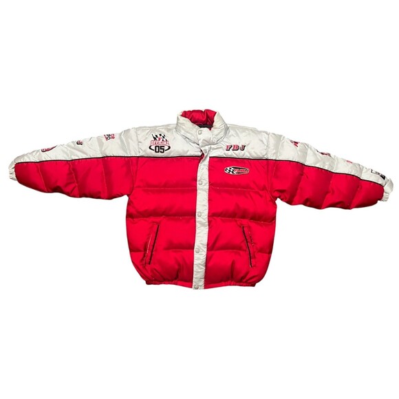 VTG 90s Y2K FUBU Down Racing Puffer Jacket Streetwear XL Red/Gray THE COLLECTION - Picture 4 of 16